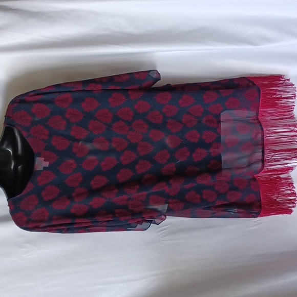 LuLaRoe "Monroe" Kimono, Navy & Hot Pink, fringe, L - Picture 5 of 8
